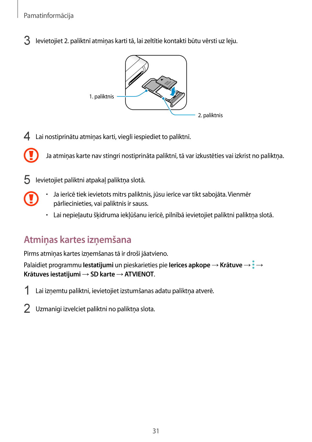 Samsung SM-N950FZDDSEB, SM-N950FZKDSEB manual Atmiņas kartes izņemšana 