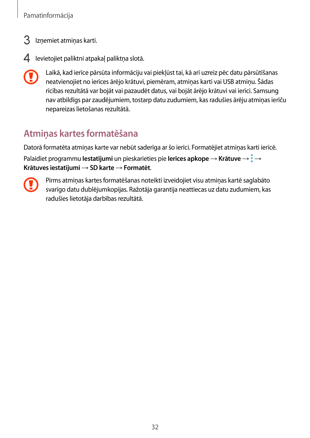 Samsung SM-N950FZKDSEB, SM-N950FZDDSEB manual Atmiņas kartes formatēšana 