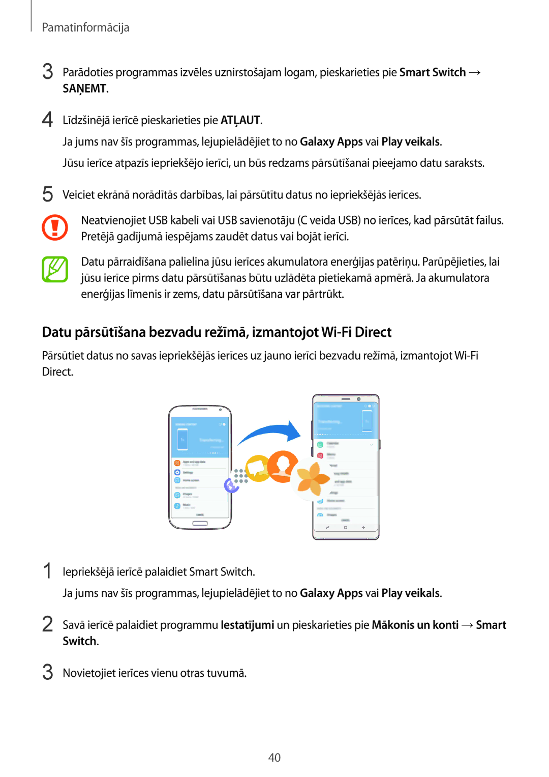 Samsung SM-N950FZKDSEB, SM-N950FZDDSEB manual Datu pārsūtīšana bezvadu režīmā, izmantojot Wi-Fi Direct, Saņemt 