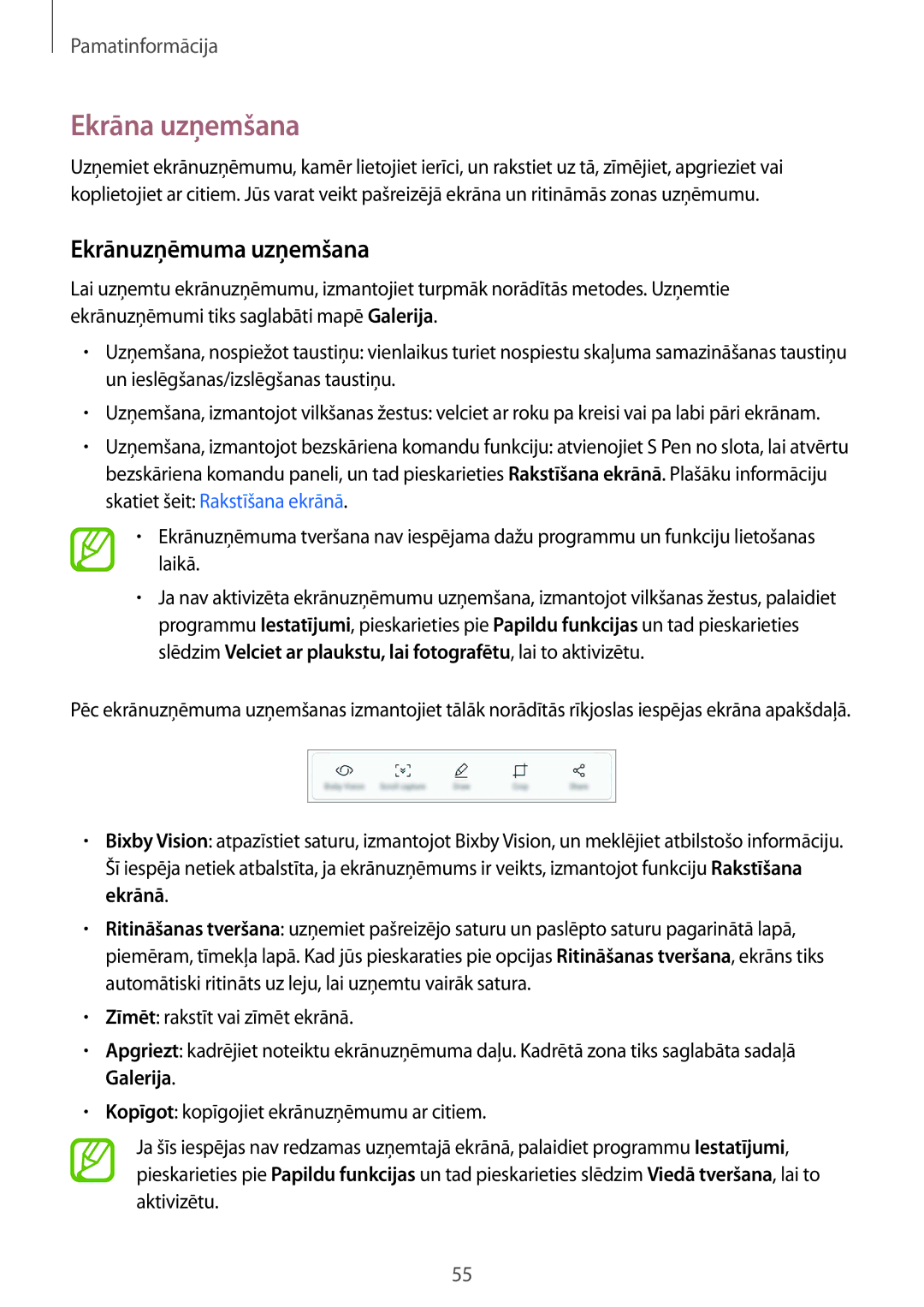 Samsung SM-N950FZDDSEB, SM-N950FZKDSEB manual Ekrāna uzņemšana, Ekrānuzņēmuma uzņemšana 