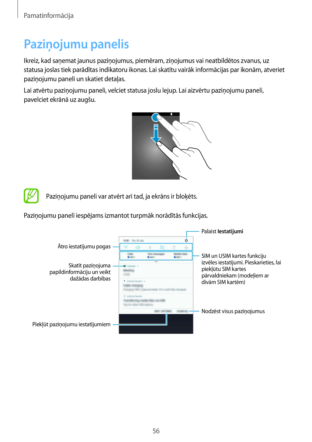 Samsung SM-N950FZKDSEB, SM-N950FZDDSEB manual Paziņojumu panelis, Palaist Iestatījumi 