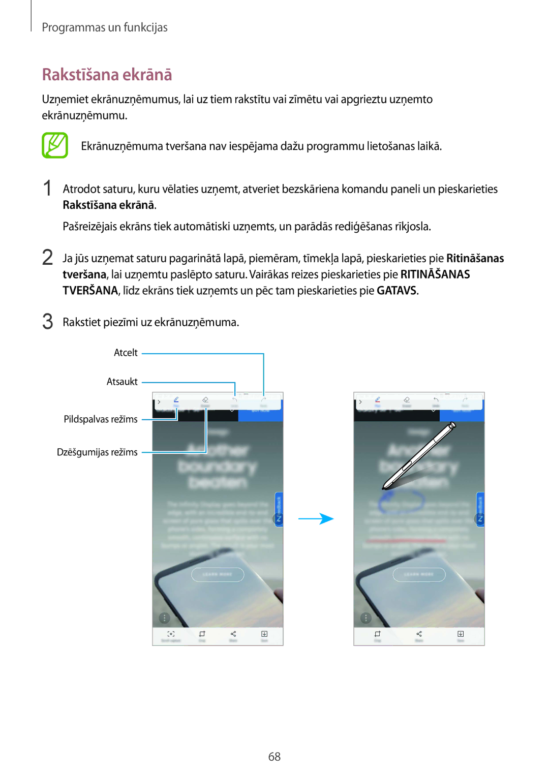 Samsung SM-N950FZKDSEB, SM-N950FZDDSEB manual Rakstīšana ekrānā, Rakstiet piezīmi uz ekrānuzņēmuma 