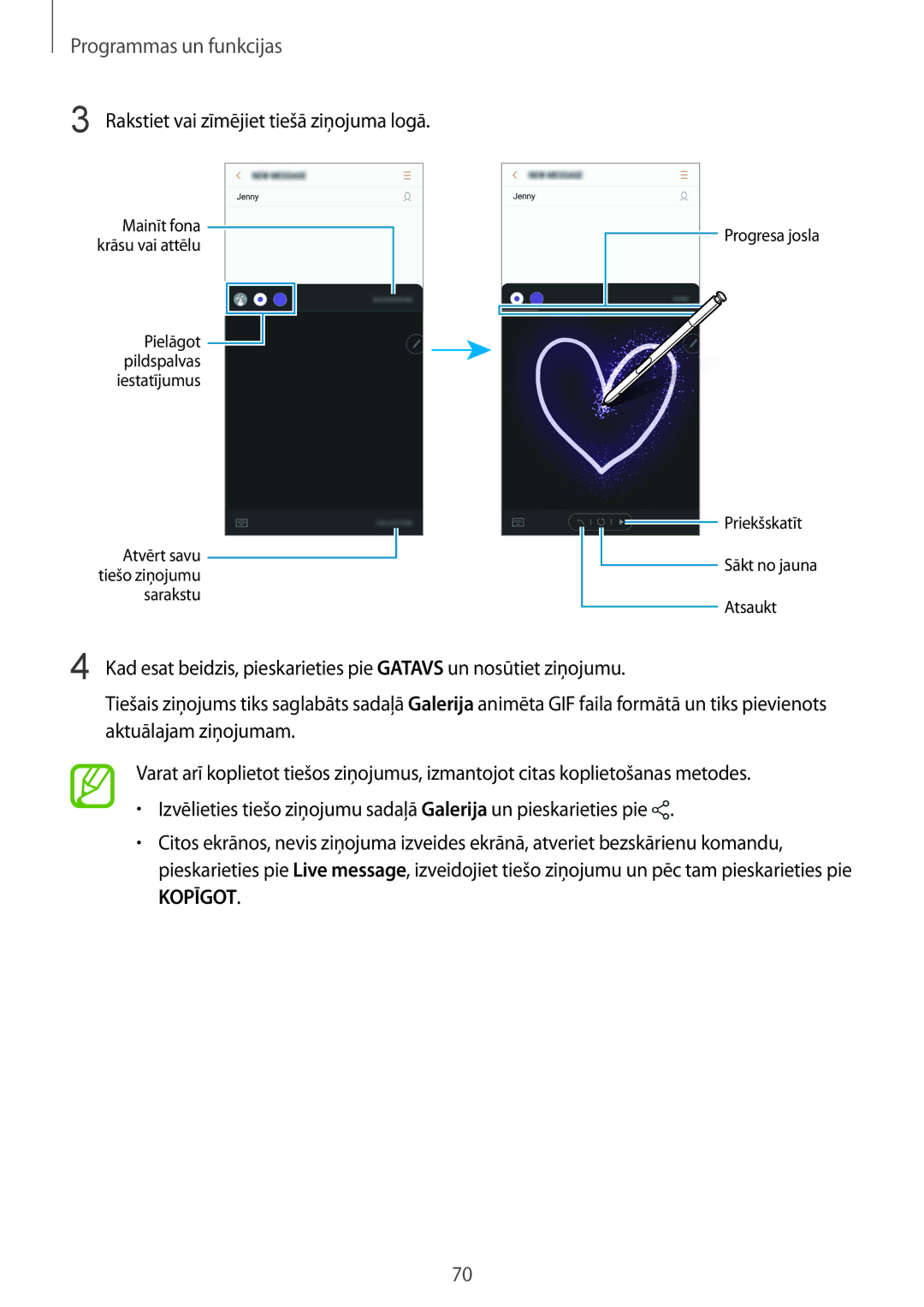 Samsung SM-N950FZKDSEB, SM-N950FZDDSEB manual Rakstiet vai zīmējiet tiešā ziņojuma logā 