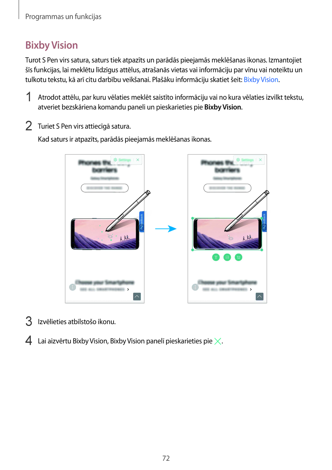Samsung SM-N950FZKDSEB, SM-N950FZDDSEB manual Bixby Vision, Turiet S Pen virs attiecīgā satura 
