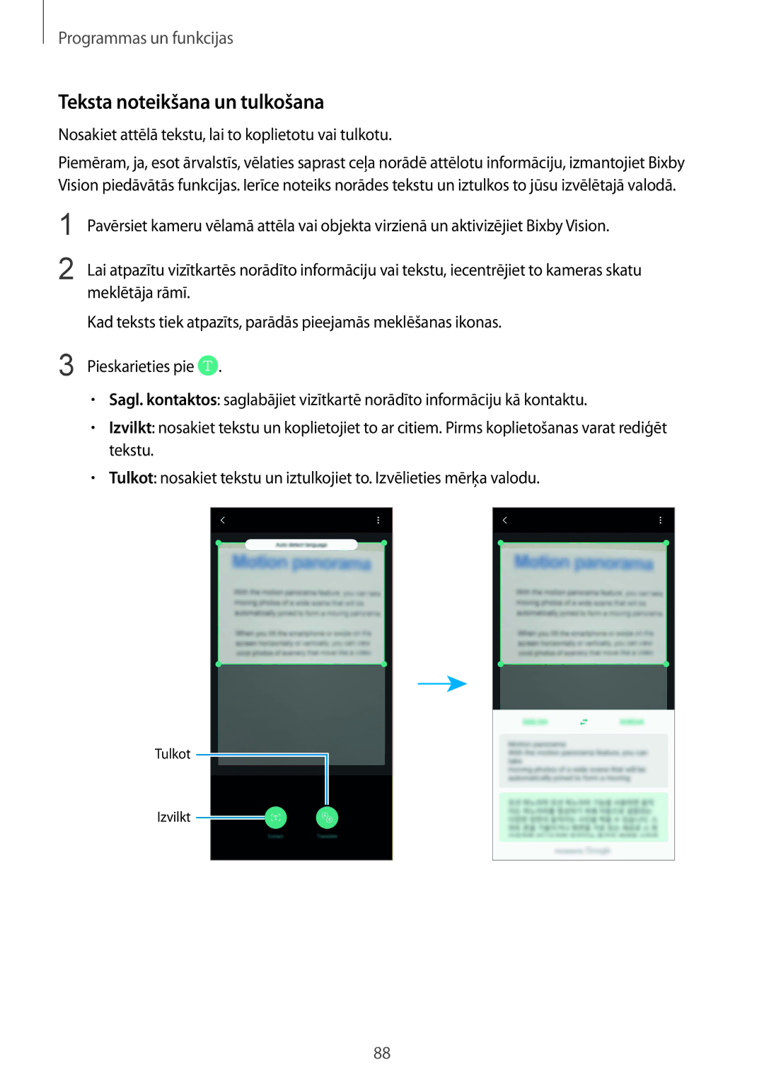 Samsung SM-N950FZKDSEB manual Teksta noteikšana un tulkošana, Nosakiet attēlā tekstu, lai to koplietotu vai tulkotu 