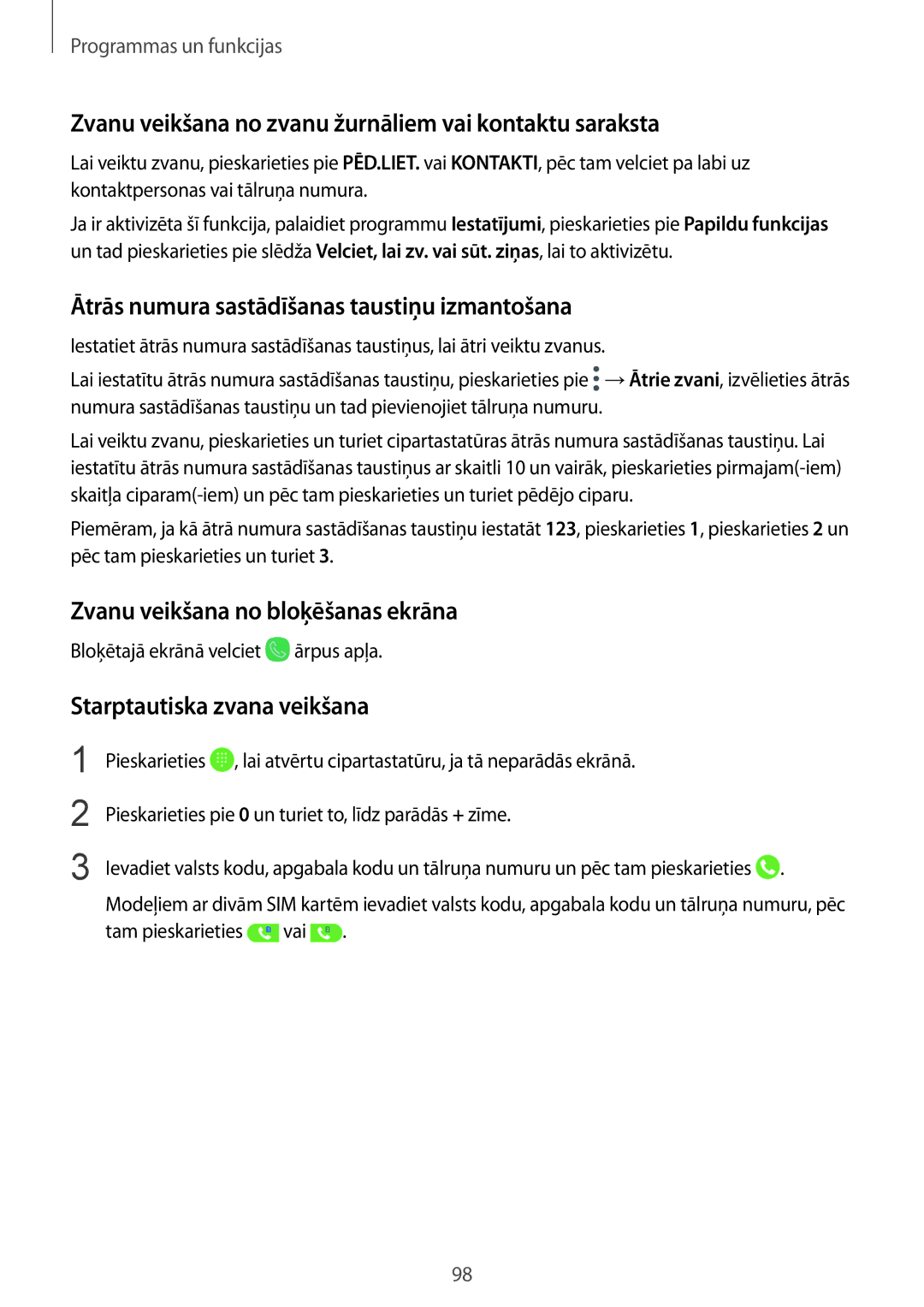 Samsung SM-N950FZKDSEB manual Zvanu veikšana no zvanu žurnāliem vai kontaktu saraksta, Zvanu veikšana no bloķēšanas ekrāna 