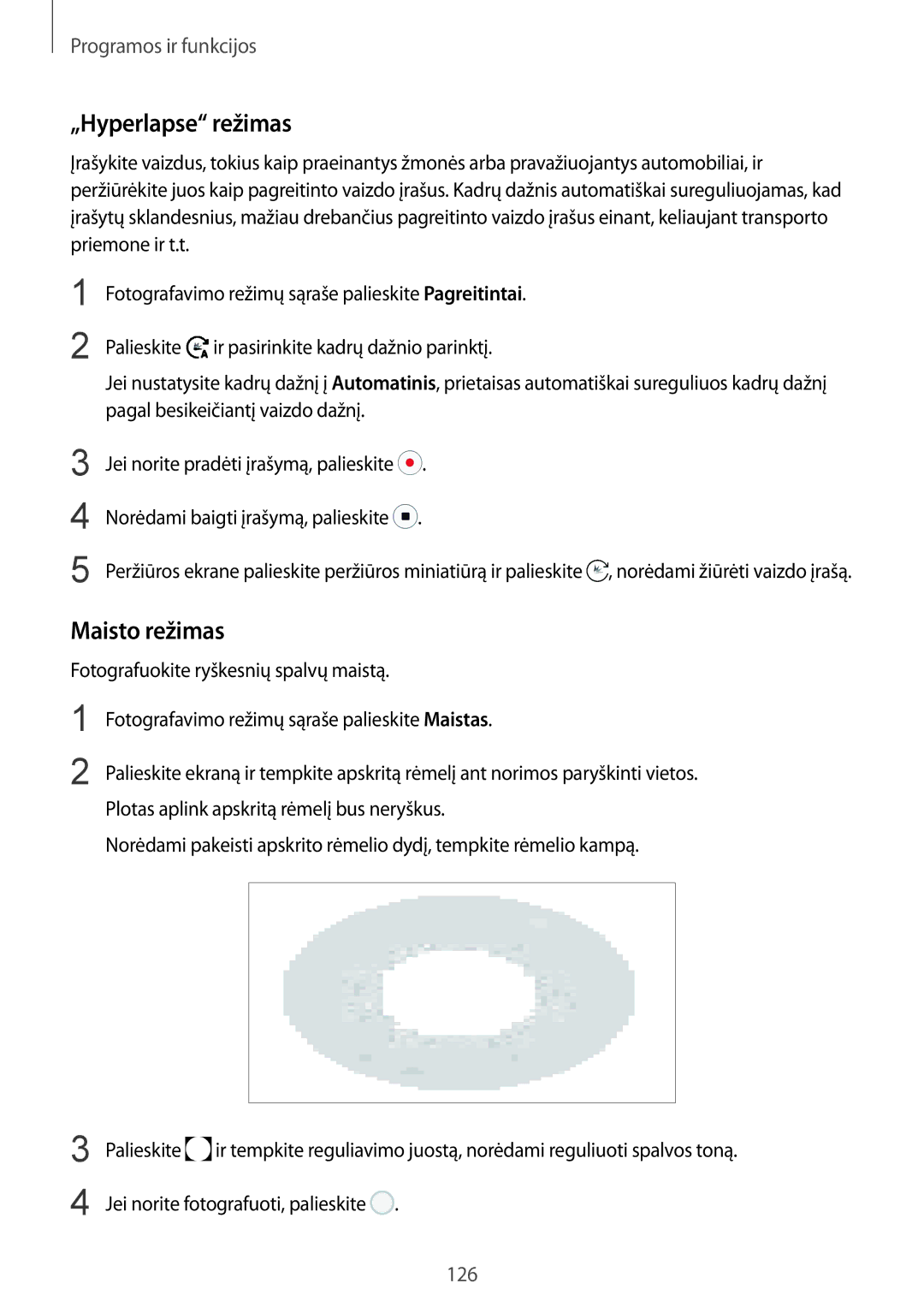 Samsung SM-N950FZKDSEB, SM-N950FZDDSEB manual „Hyperlapse režimas, Maisto režimas 