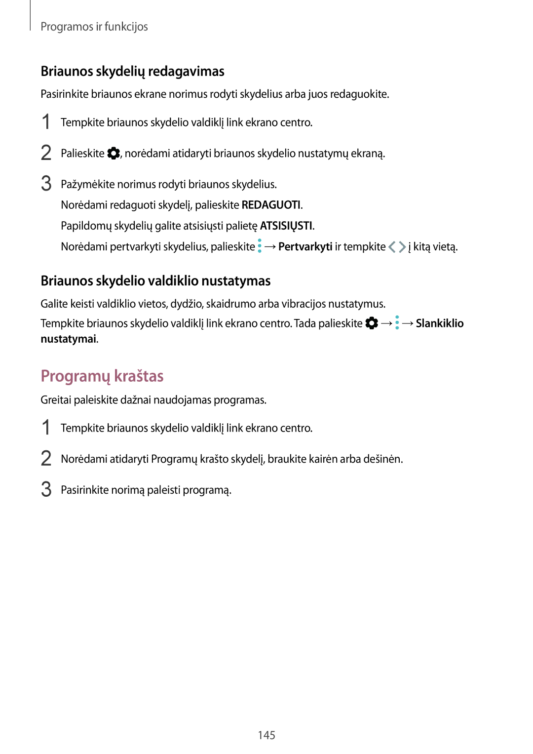 Samsung SM-N950FZDDSEB Programų kraštas, Briaunos skydelių redagavimas, Briaunos skydelio valdiklio nustatymas, Nustatymai 