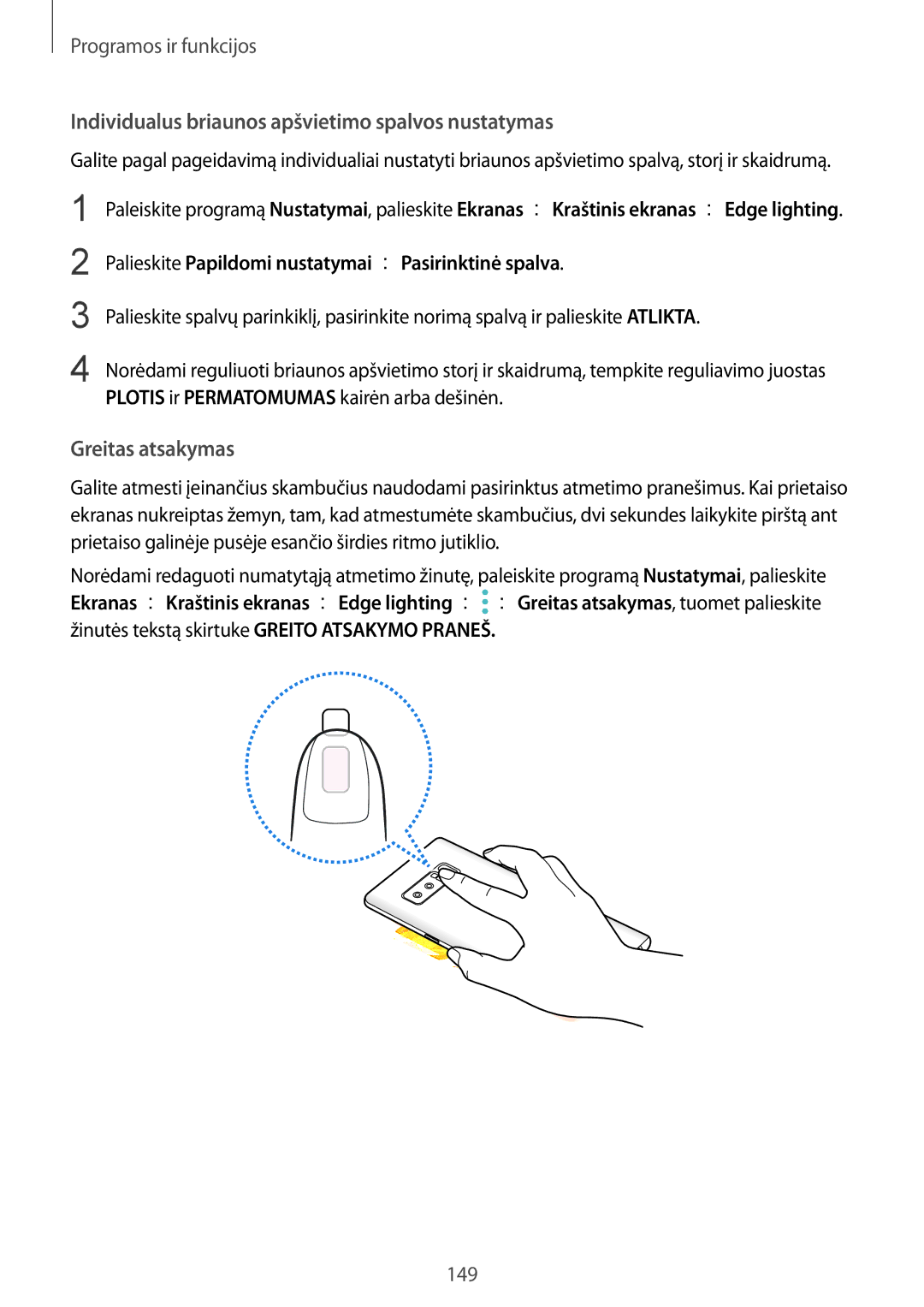 Samsung SM-N950FZDDSEB, SM-N950FZKDSEB manual Individualus briaunos apšvietimo spalvos nustatymas, Greitas atsakymas 