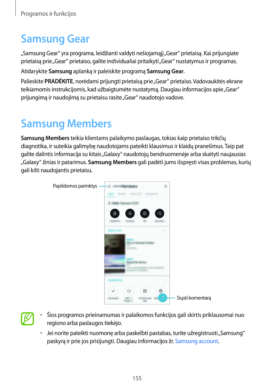 Samsung SM-N950FZDDSEB, SM-N950FZKDSEB manual Samsung Gear, Samsung Members 