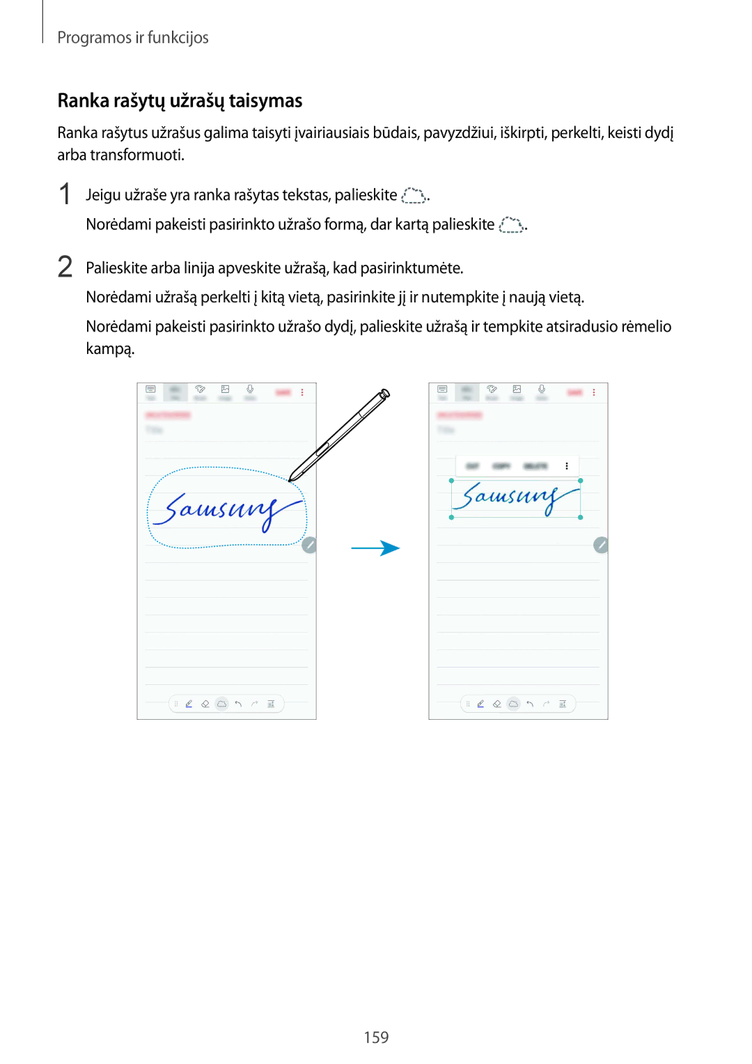 Samsung SM-N950FZDDSEB, SM-N950FZKDSEB manual Ranka rašytų užrašų taisymas 