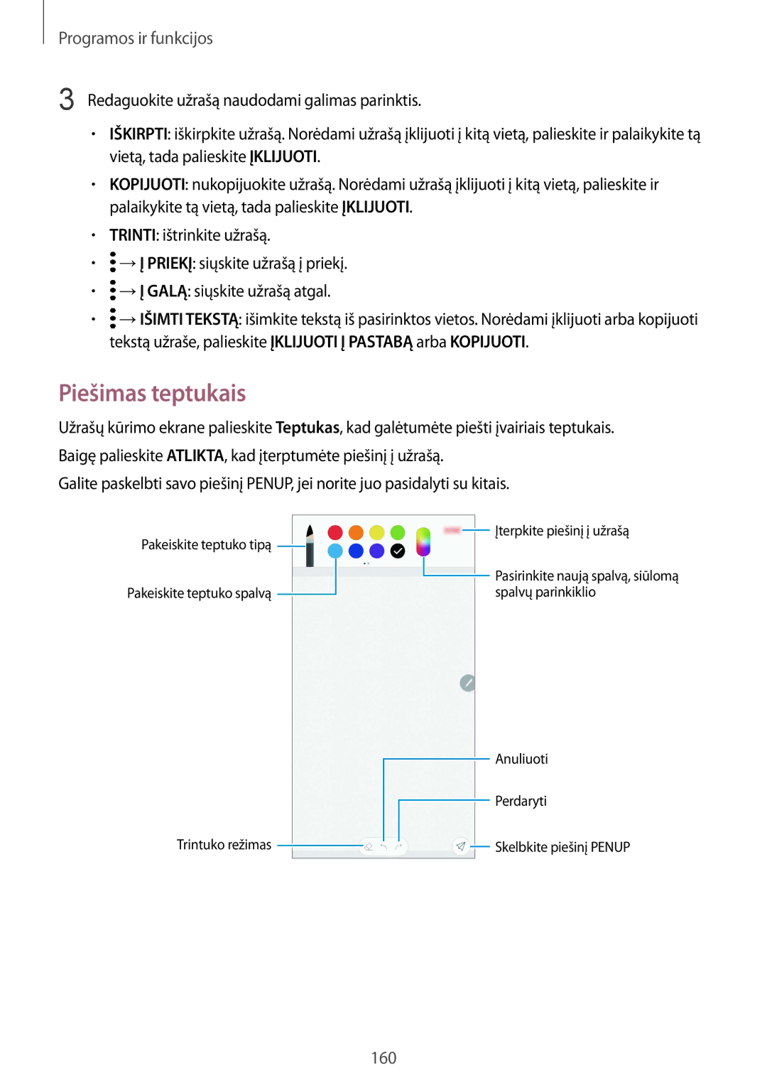 Samsung SM-N950FZKDSEB, SM-N950FZDDSEB manual Piešimas teptukais 