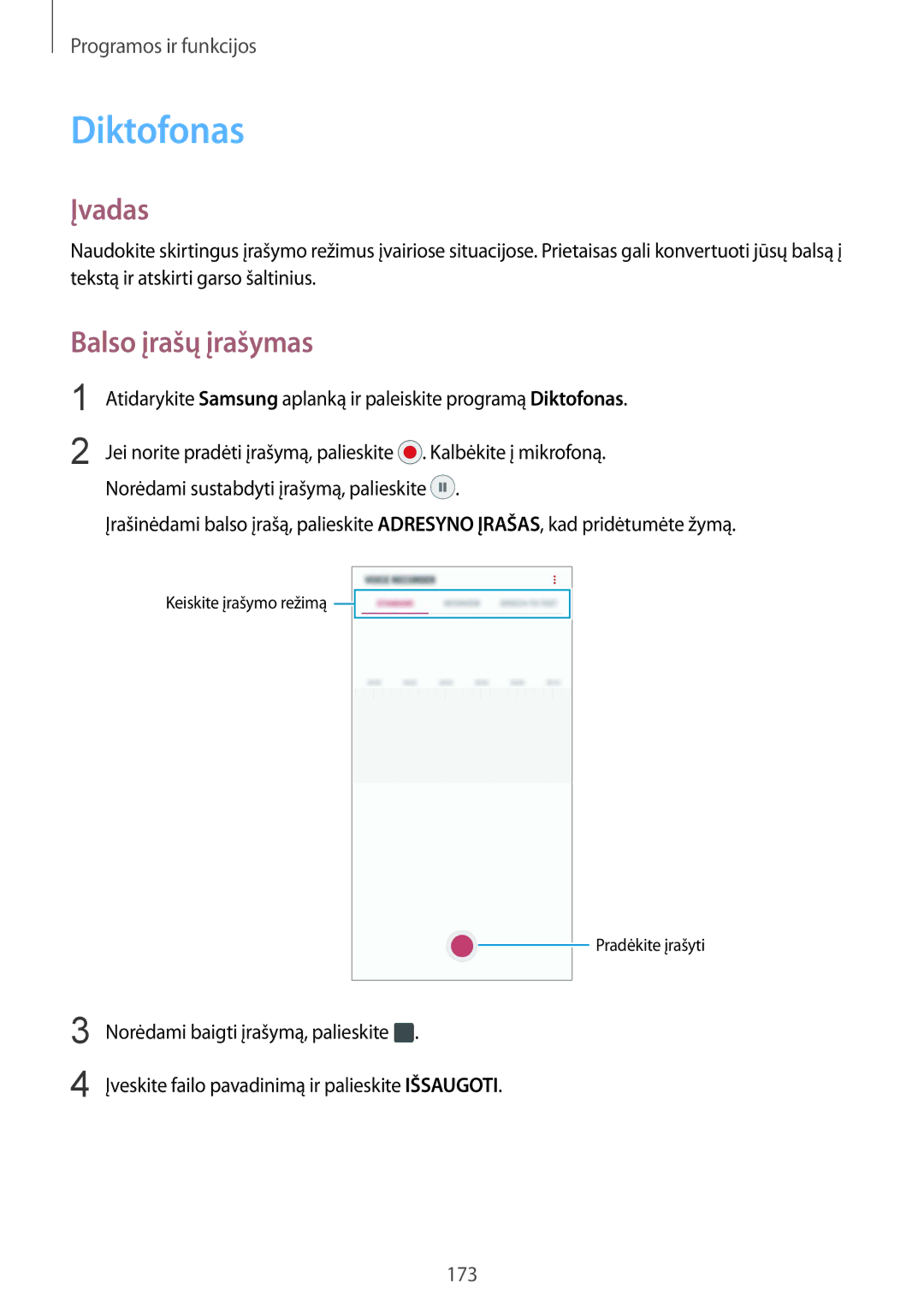 Samsung SM-N950FZDDSEB, SM-N950FZKDSEB manual Diktofonas, Balso įrašų įrašymas 