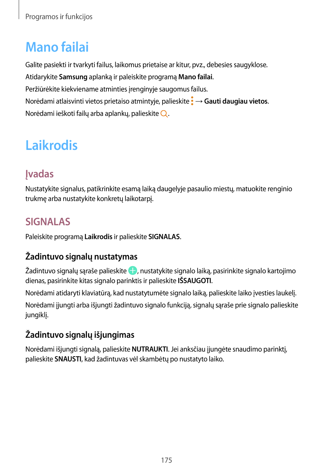 Samsung SM-N950FZDDSEB, SM-N950FZKDSEB Mano failai, Laikrodis, Žadintuvo signalų nustatymas, Žadintuvo signalų išjungimas 