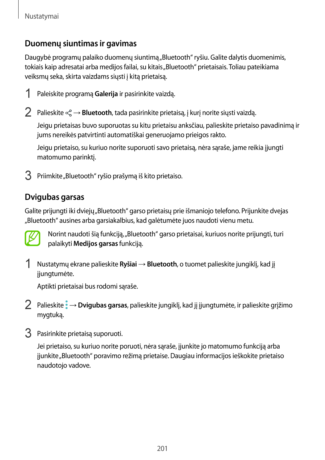 Samsung SM-N950FZDDSEB, SM-N950FZKDSEB manual Duomenų siuntimas ir gavimas, Dvigubas garsas 