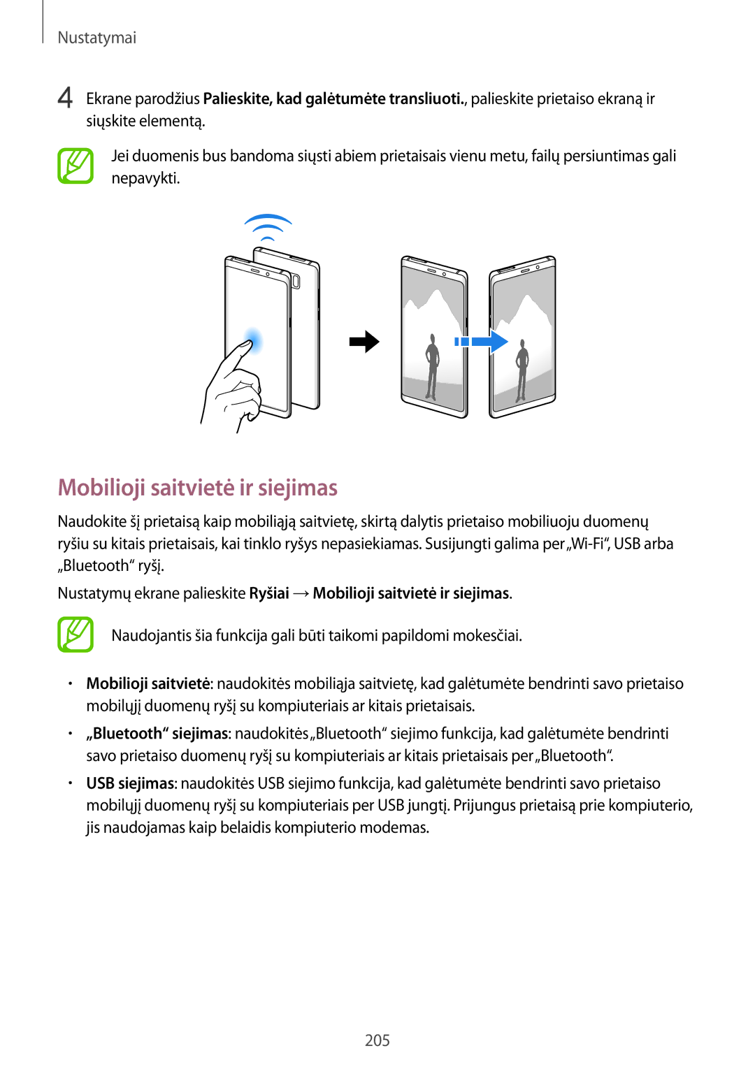 Samsung SM-N950FZDDSEB, SM-N950FZKDSEB manual Mobilioji saitvietė ir siejimas 