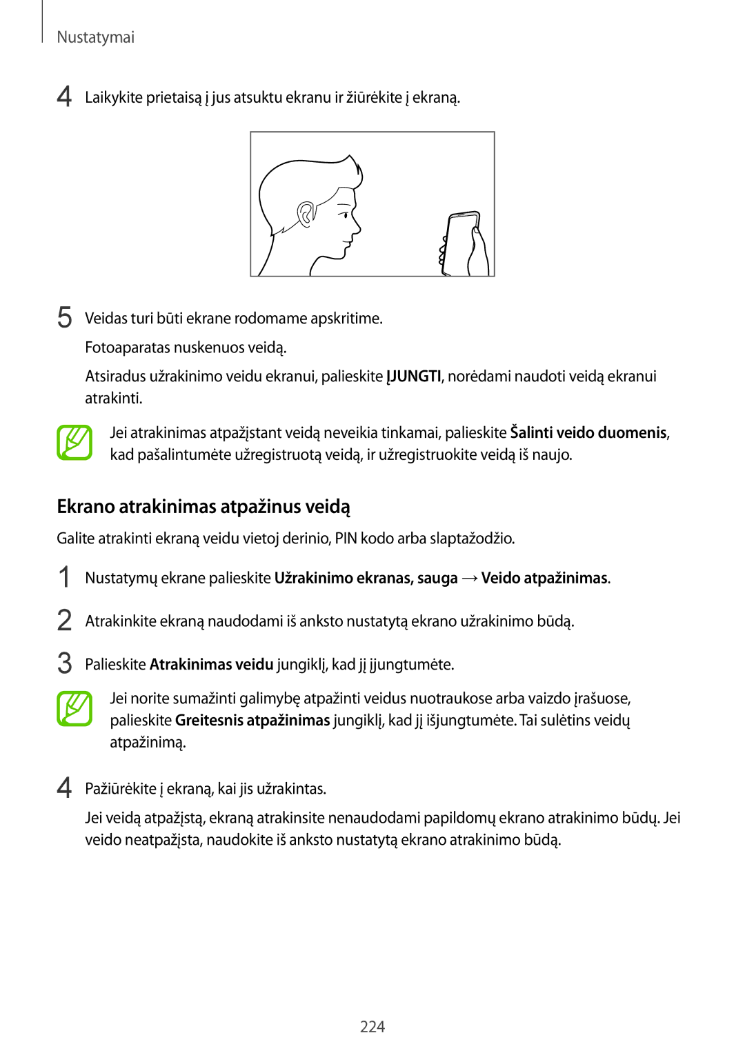 Samsung SM-N950FZKDSEB, SM-N950FZDDSEB manual Ekrano atrakinimas atpažinus veidą 