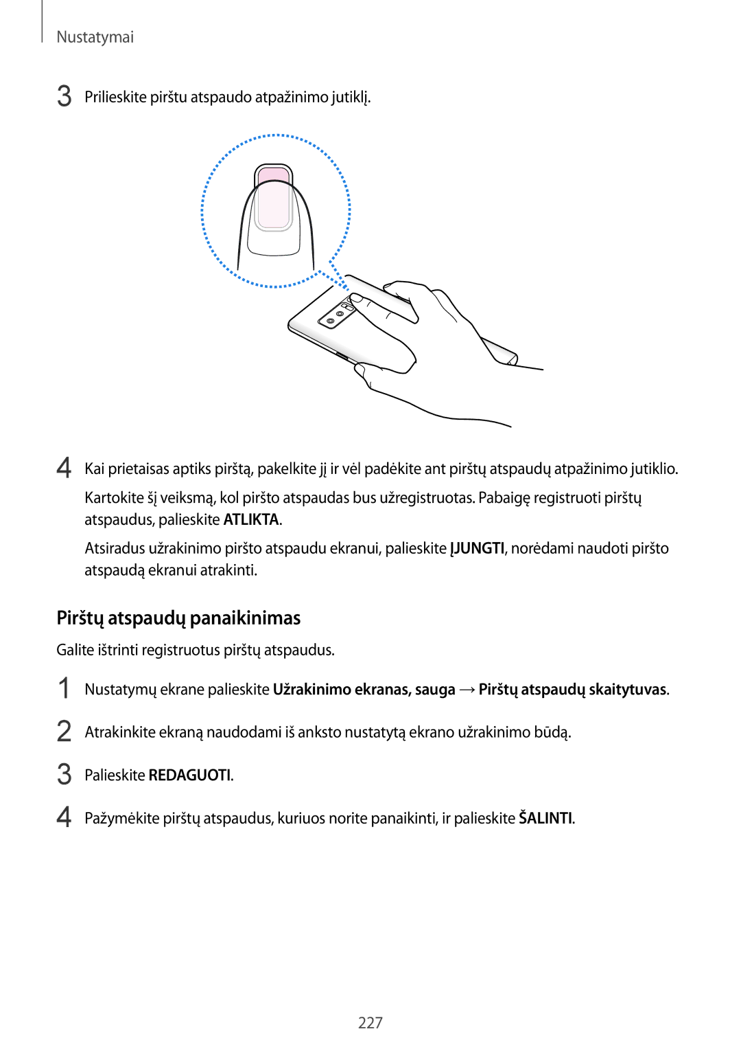 Samsung SM-N950FZDDSEB, SM-N950FZKDSEB manual Pirštų atspaudų panaikinimas, Galite ištrinti registruotus pirštų atspaudus 