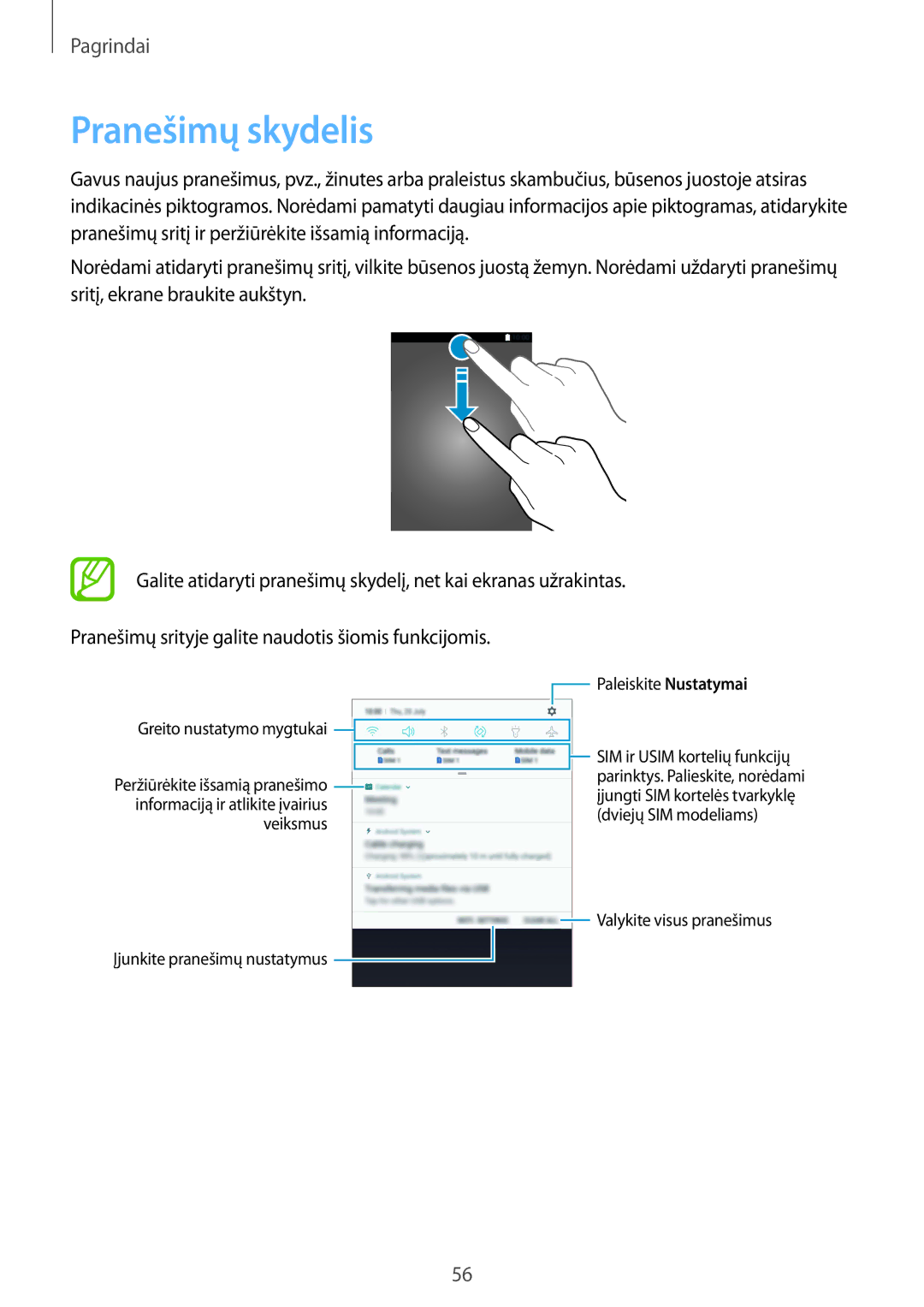 Samsung SM-N950FZKDSEB, SM-N950FZDDSEB manual Pranešimų skydelis 