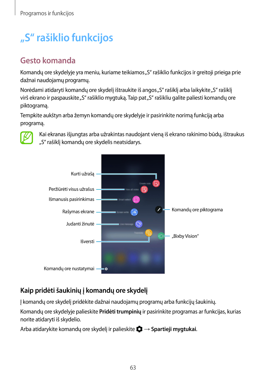 Samsung SM-N950FZDDSEB, SM-N950FZKDSEB manual „S rašiklio funkcijos, Gesto komanda 