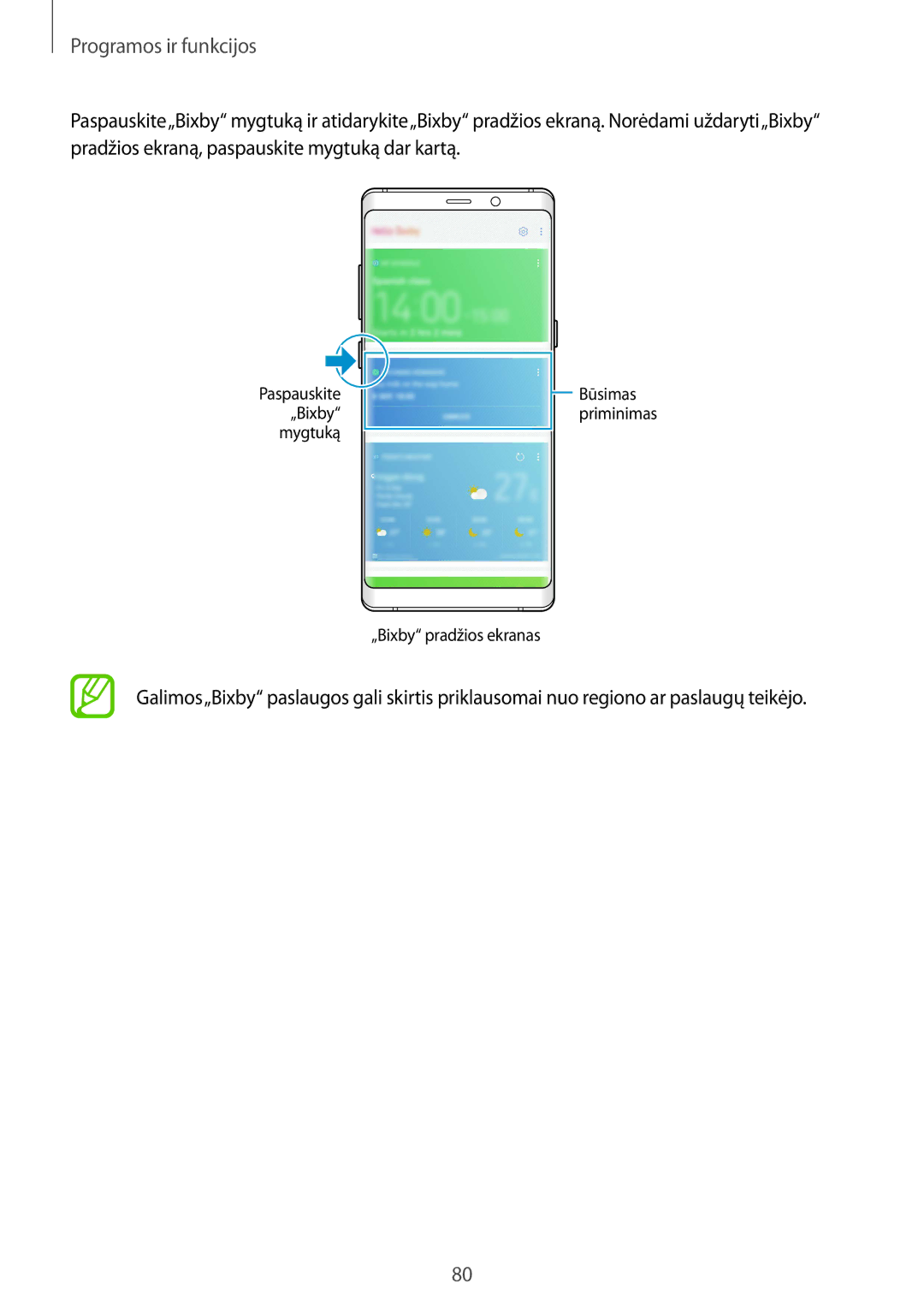 Samsung SM-N950FZKDSEB, SM-N950FZDDSEB manual Būsimas priminimas „Bixby pradžios ekranas 