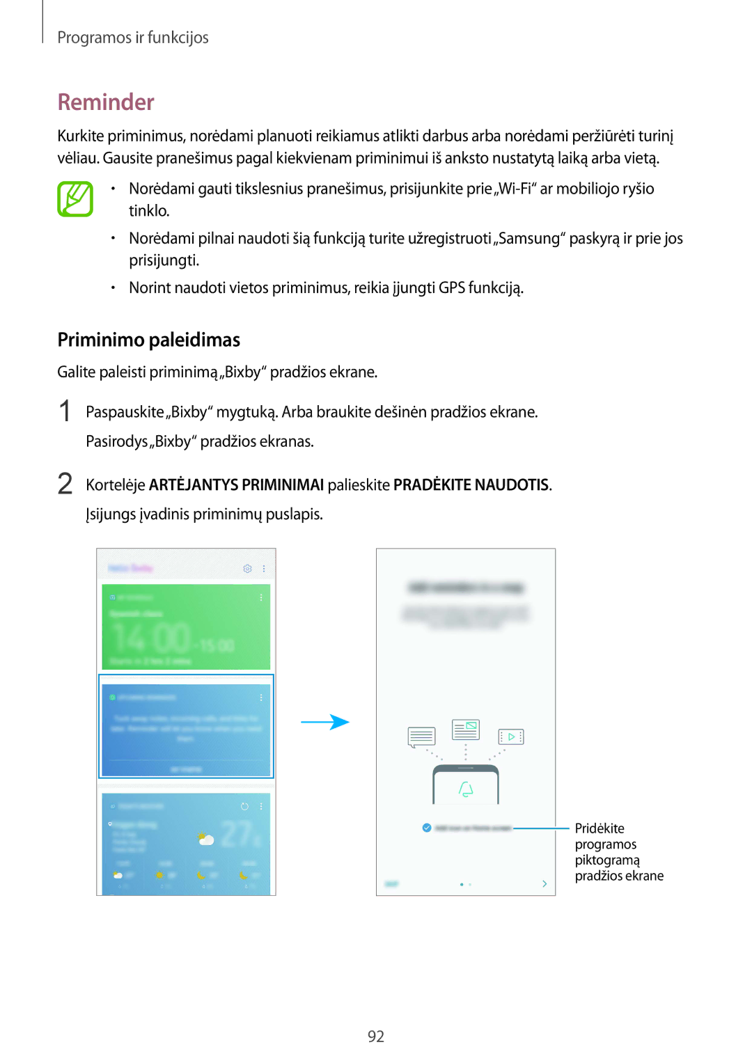 Samsung SM-N950FZKDSEB, SM-N950FZDDSEB manual Reminder, Priminimo paleidimas, Įsijungs įvadinis priminimų puslapis 