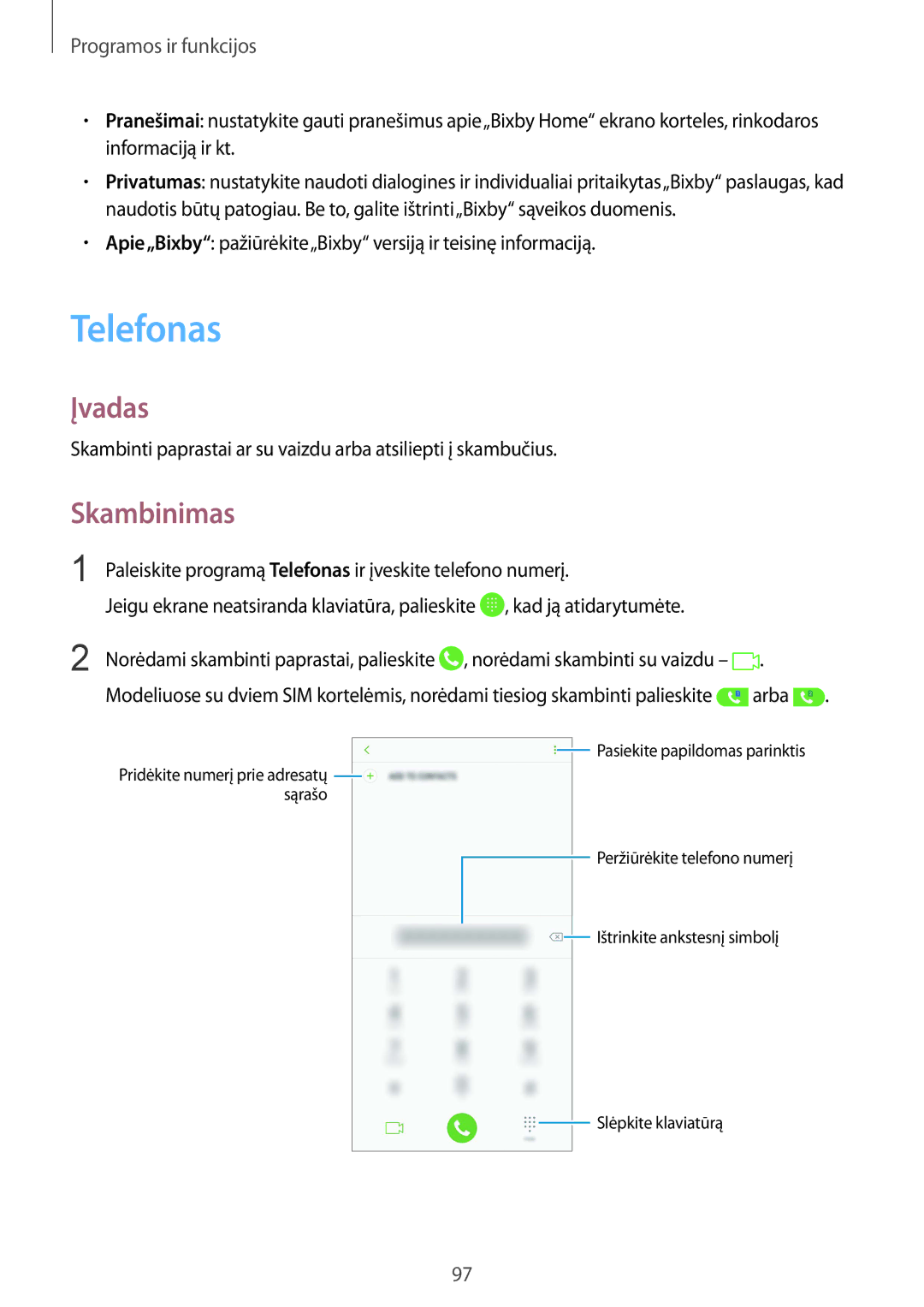 Samsung SM-N950FZDDSEB, SM-N950FZKDSEB Telefonas, Skambinimas, Apie„Bixby pažiūrėkite„Bixby versiją ir teisinę informaciją 