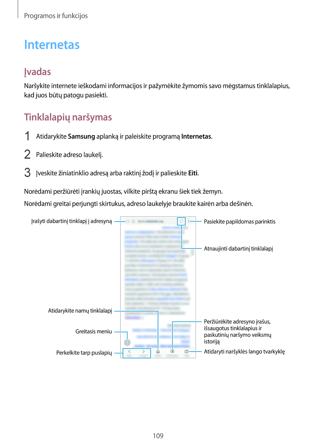 Samsung SM-N950FZDDSEB, SM-N950FZKDSEB manual Internetas, Tinklalapių naršymas 