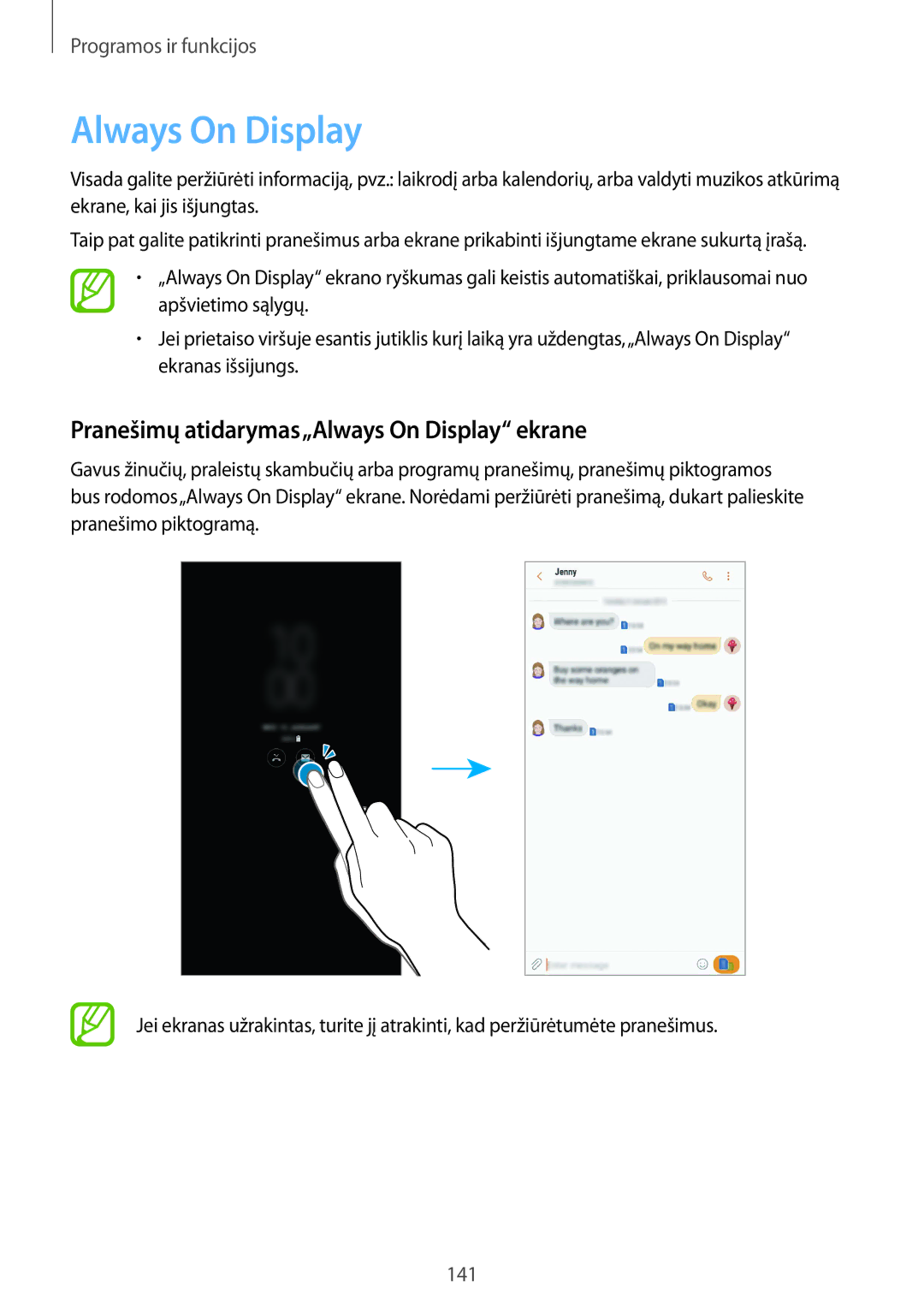 Samsung SM-N950FZDDSEB, SM-N950FZKDSEB manual Pranešimų atidarymas„Always On Display ekrane 