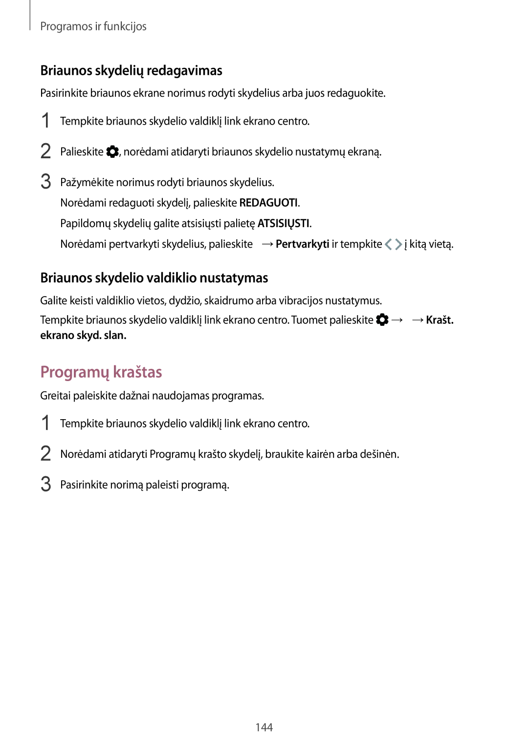 Samsung SM-N950FZKDSEB manual Programų kraštas, Briaunos skydelių redagavimas, Briaunos skydelio valdiklio nustatymas 