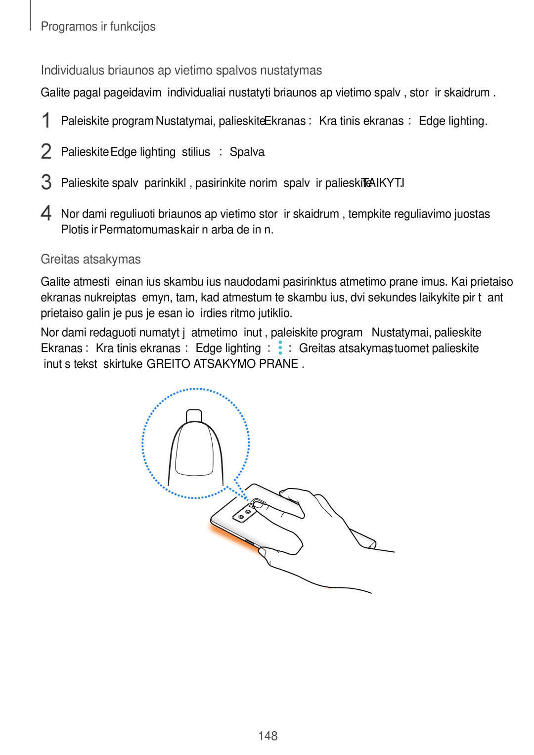 Samsung SM-N950FZKDSEB, SM-N950FZDDSEB manual Individualus briaunos apšvietimo spalvos nustatymas, Greitas atsakymas 