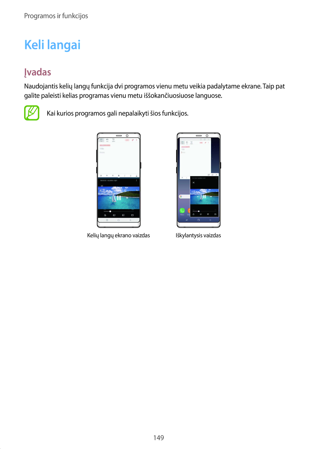 Samsung SM-N950FZDDSEB, SM-N950FZKDSEB manual Keli langai, Kai kurios programos gali nepalaikyti šios funkcijos 