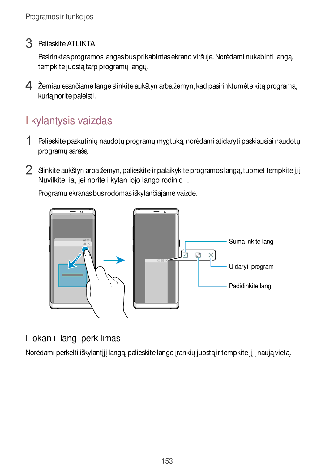 Samsung SM-N950FZDDSEB, SM-N950FZKDSEB manual Iškylantysis vaizdas, Iššokančių langų perkėlimas 