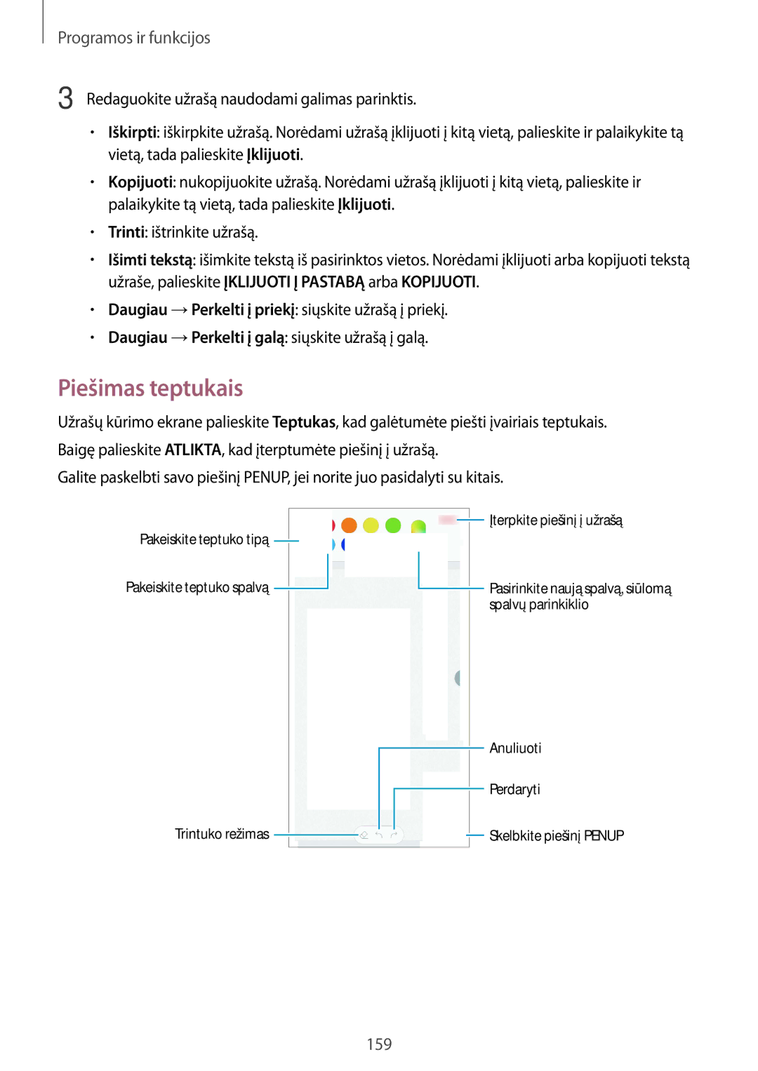 Samsung SM-N950FZDDSEB, SM-N950FZKDSEB manual Piešimas teptukais 