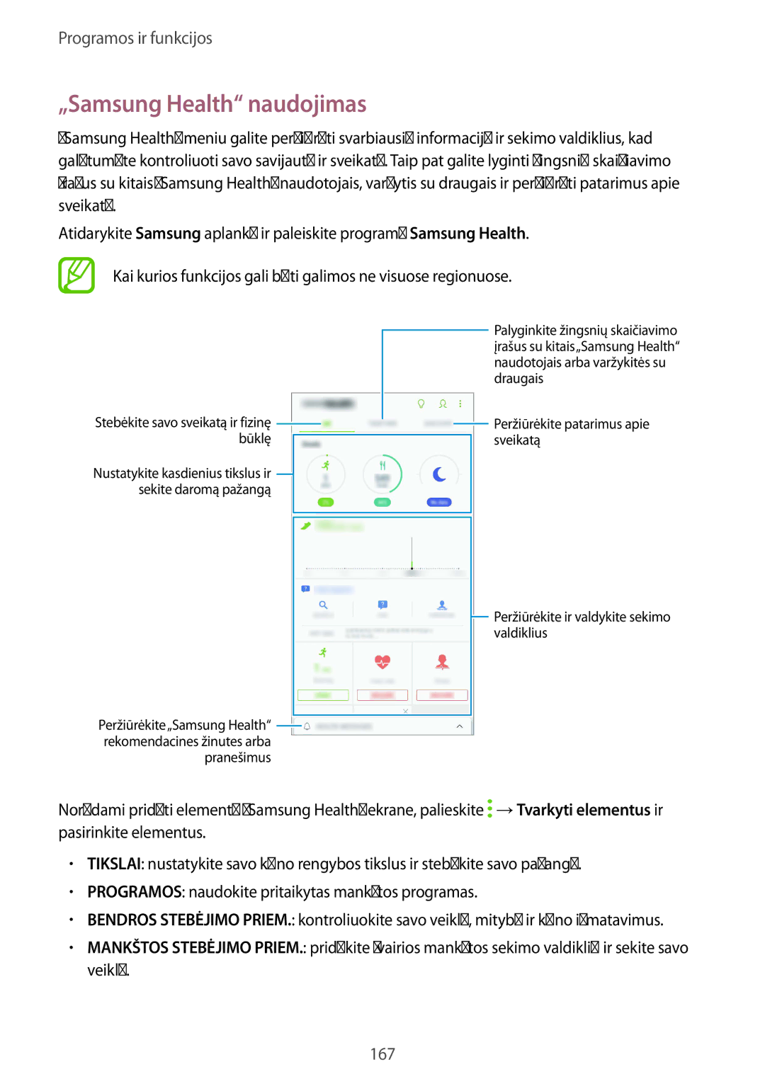 Samsung SM-N950FZDDSEB, SM-N950FZKDSEB manual „Samsung Health naudojimas 