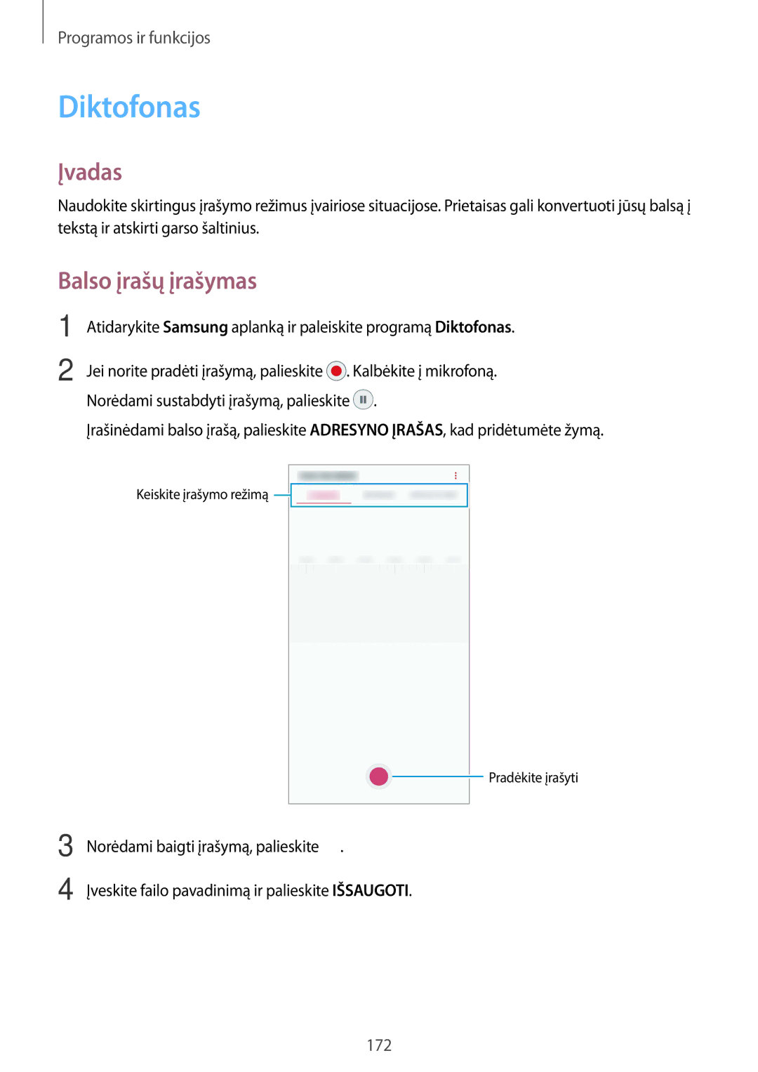 Samsung SM-N950FZKDSEB, SM-N950FZDDSEB manual Diktofonas, Balso įrašų įrašymas 