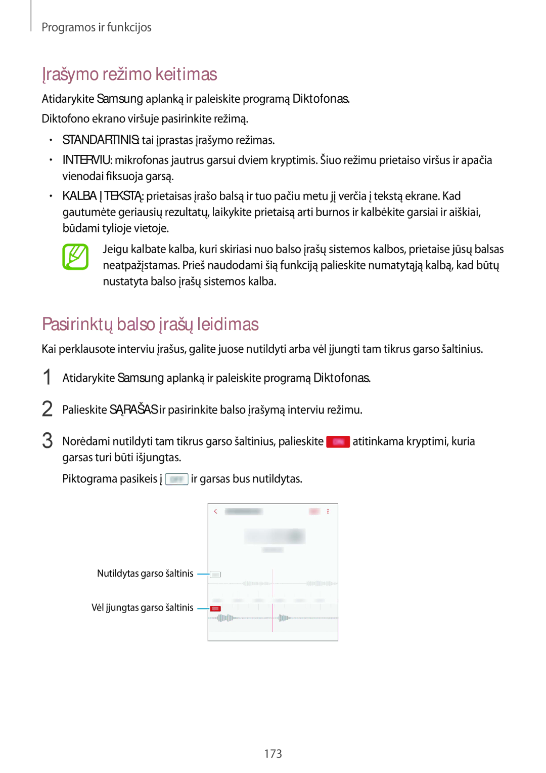 Samsung SM-N950FZDDSEB, SM-N950FZKDSEB manual Įrašymo režimo keitimas, Pasirinktų balso įrašų leidimas 