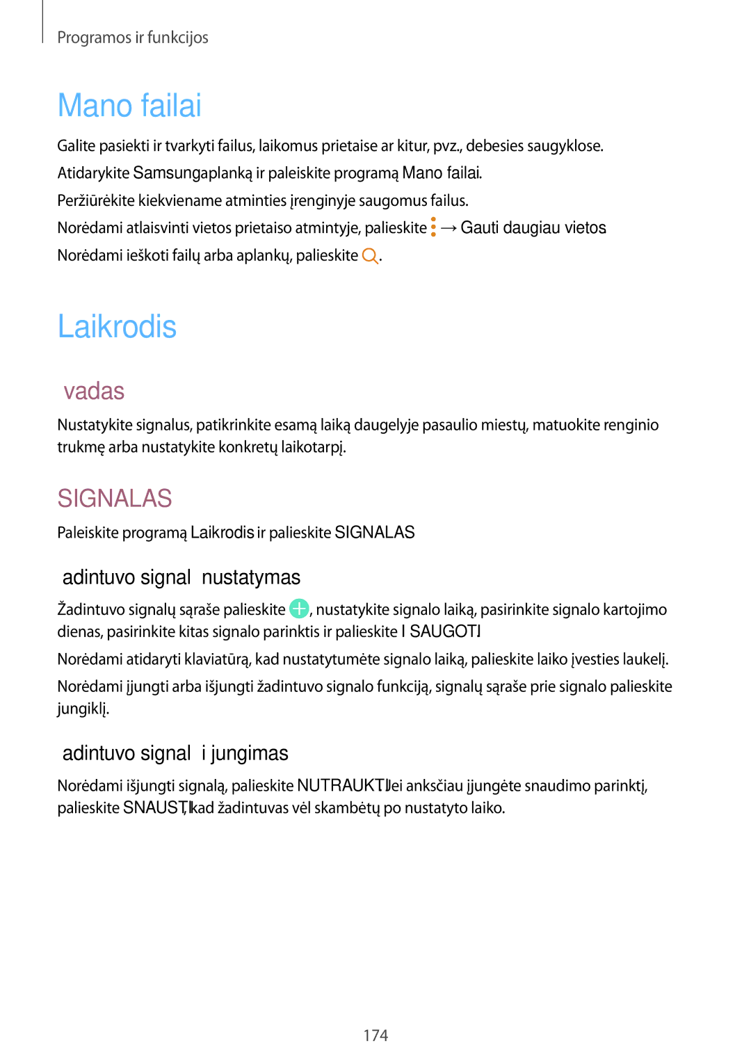 Samsung SM-N950FZKDSEB, SM-N950FZDDSEB Mano failai, Laikrodis, Žadintuvo signalų nustatymas, Žadintuvo signalų išjungimas 