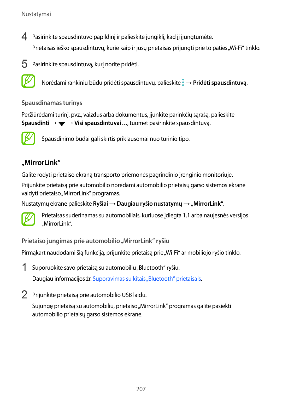 Samsung SM-N950FZDDSEB, SM-N950FZKDSEB manual Spausdinamas turinys, Prietaiso jungimas prie automobilio„MirrorLink ryšiu 