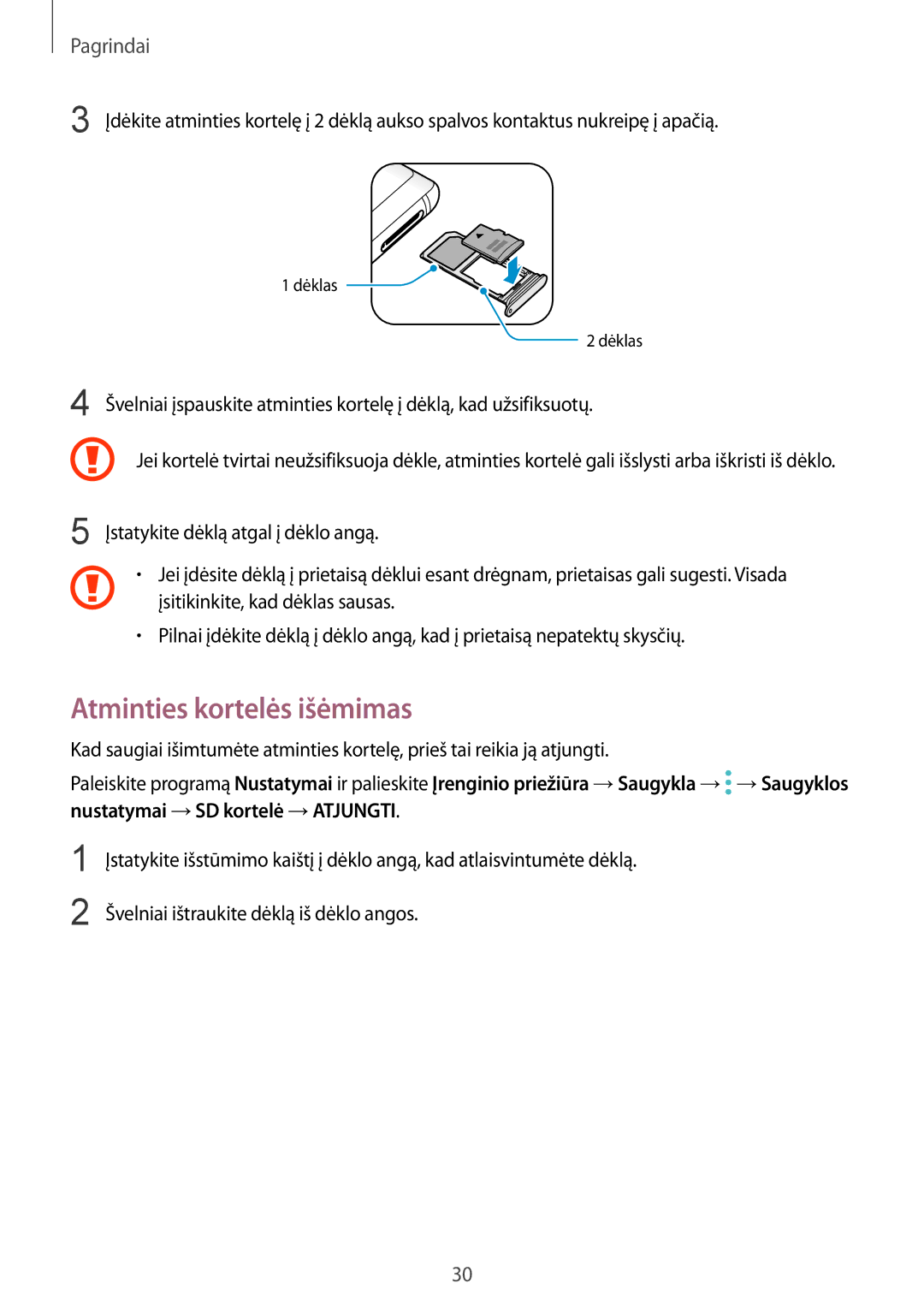 Samsung SM-N950FZKDSEB, SM-N950FZDDSEB manual Atminties kortelės išėmimas 