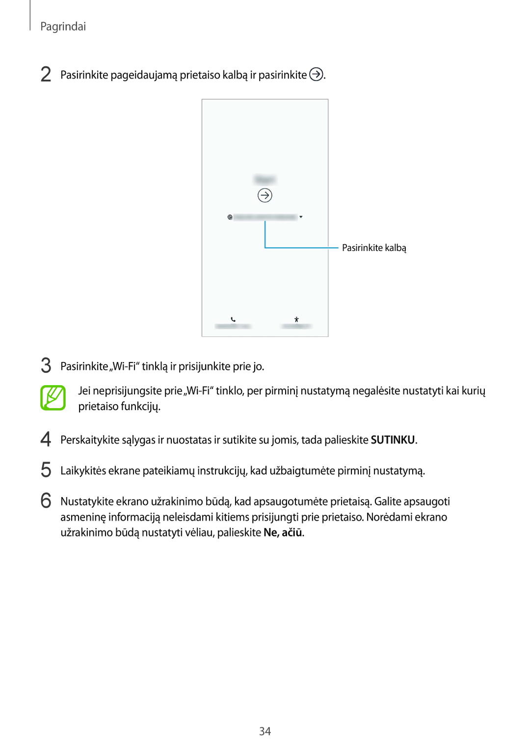 Samsung SM-N950FZKDSEB, SM-N950FZDDSEB manual Pasirinkite pageidaujamą prietaiso kalbą ir pasirinkite 