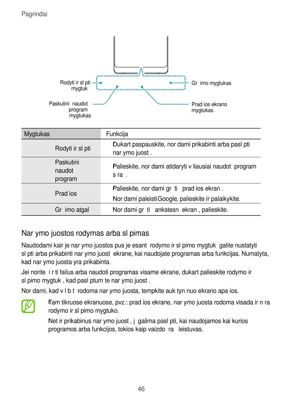 Samsung SM-N950FZKDSEB, SM-N950FZDDSEB manual Naršymo juostos rodymas arba slėpimas 