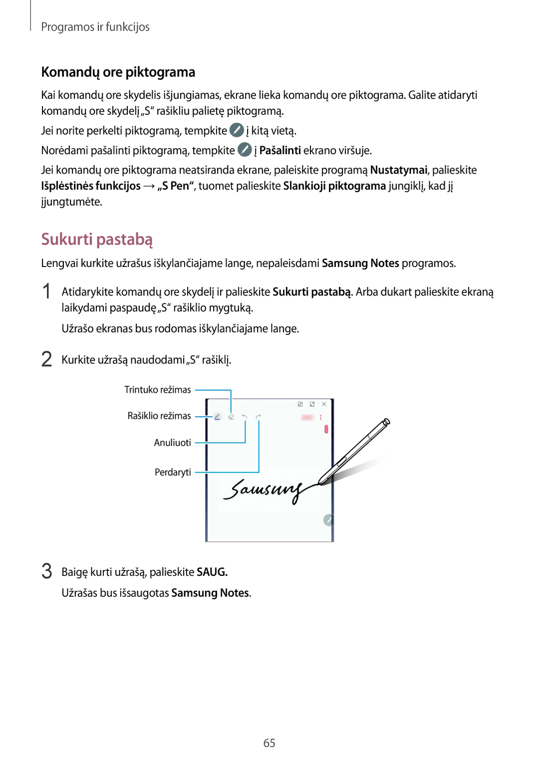 Samsung SM-N950FZDDSEB, SM-N950FZKDSEB manual Sukurti pastabą, Komandų ore piktograma 