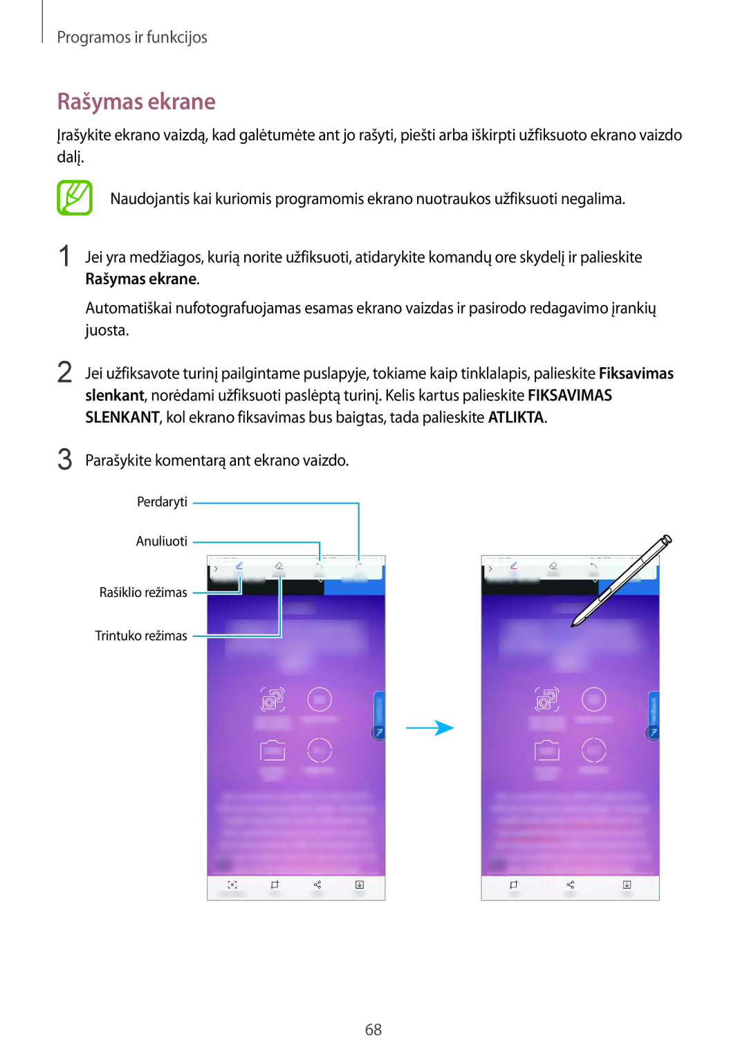 Samsung SM-N950FZKDSEB, SM-N950FZDDSEB manual Rašymas ekrane, Parašykite komentarą ant ekrano vaizdo 