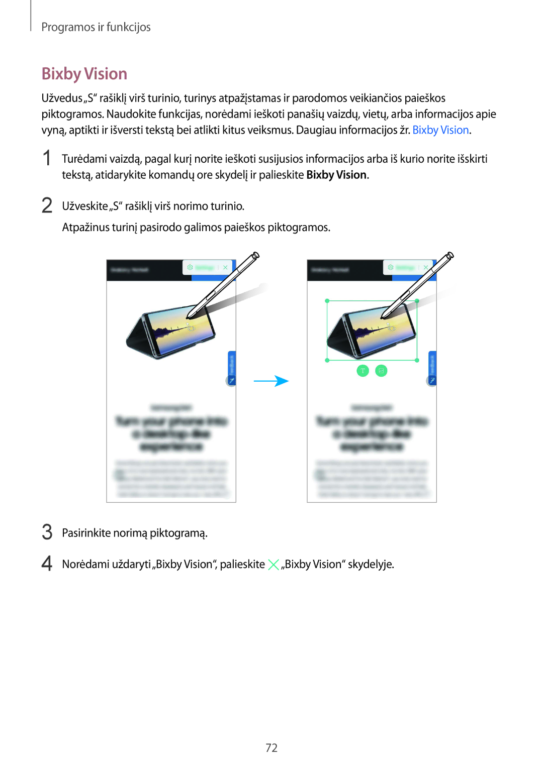 Samsung SM-N950FZKDSEB, SM-N950FZDDSEB manual Bixby Vision, Užveskite„S rašiklį virš norimo turinio 