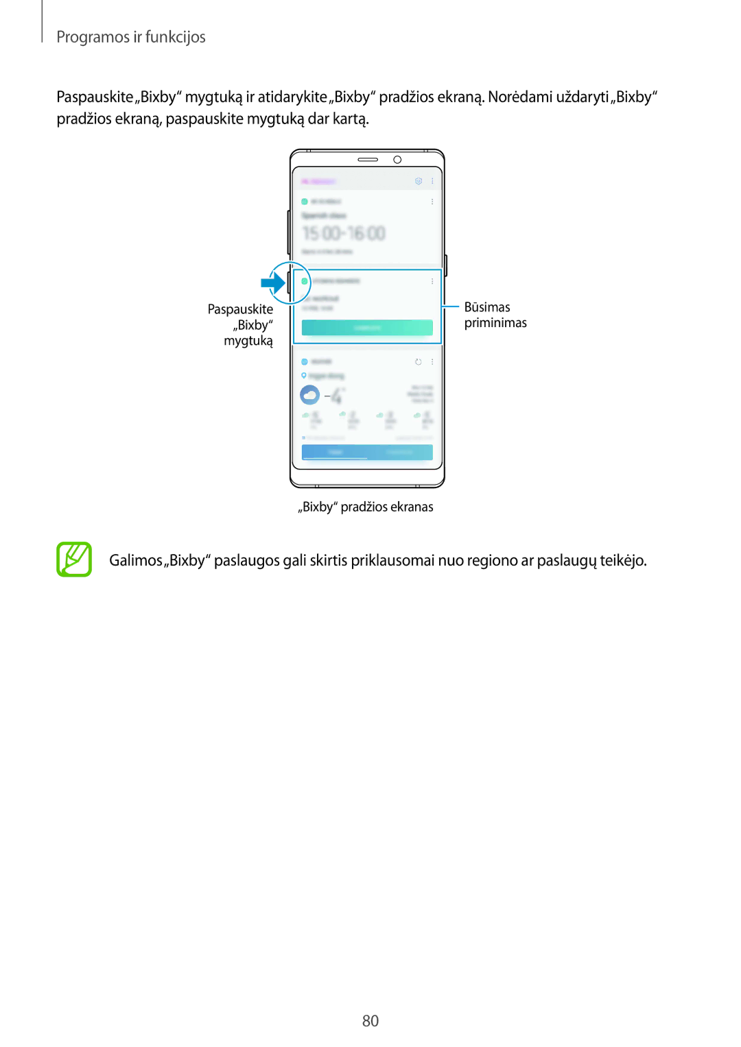 Samsung SM-N950FZKDSEB, SM-N950FZDDSEB manual Būsimas priminimas „Bixby pradžios ekranas 