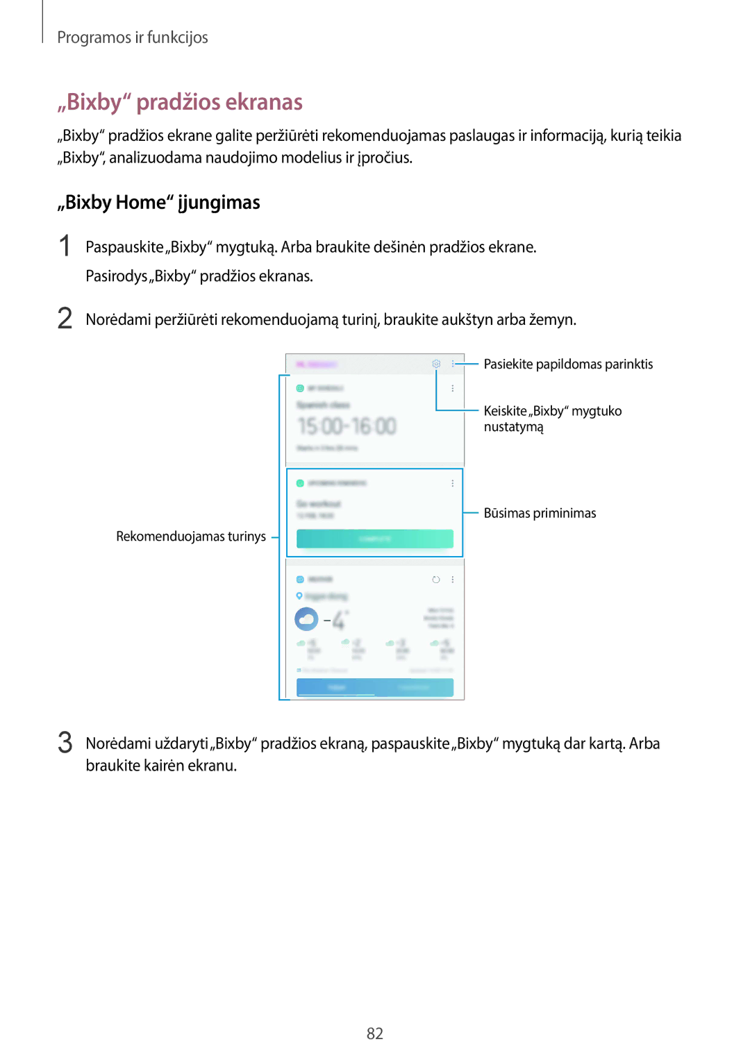 Samsung SM-N950FZKDSEB, SM-N950FZDDSEB manual „Bixby pradžios ekranas, „Bixby Home įjungimas 