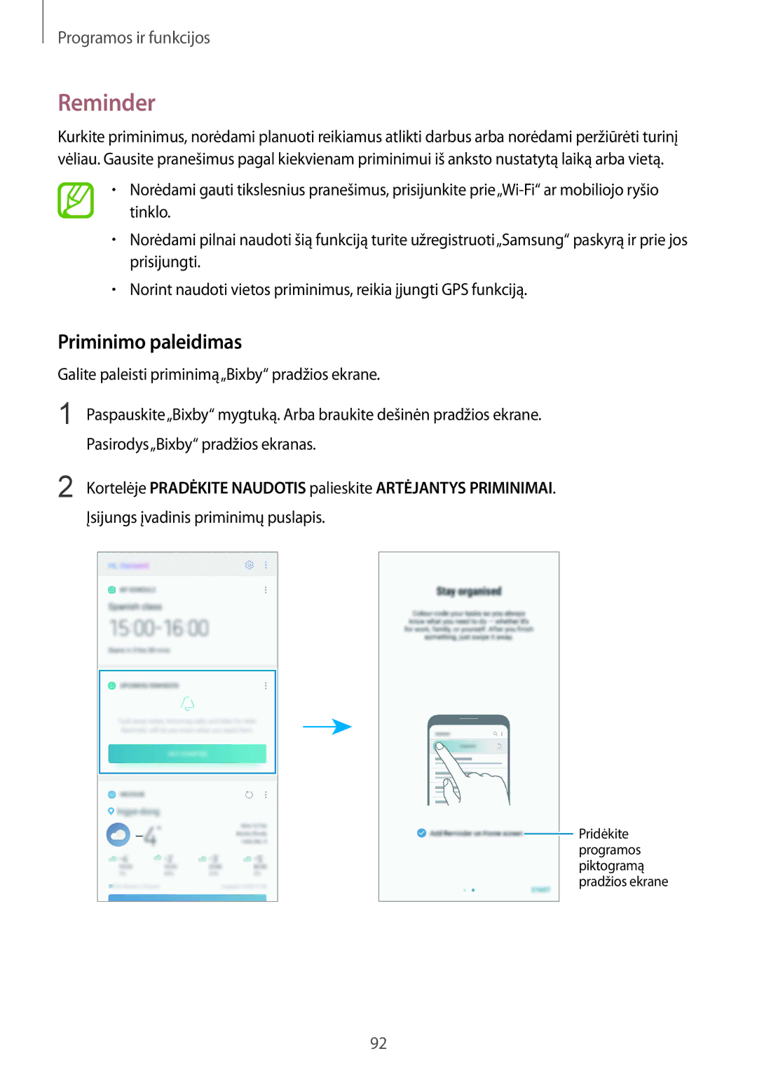 Samsung SM-N950FZKDSEB, SM-N950FZDDSEB manual Reminder, Priminimo paleidimas, Įsijungs įvadinis priminimų puslapis 