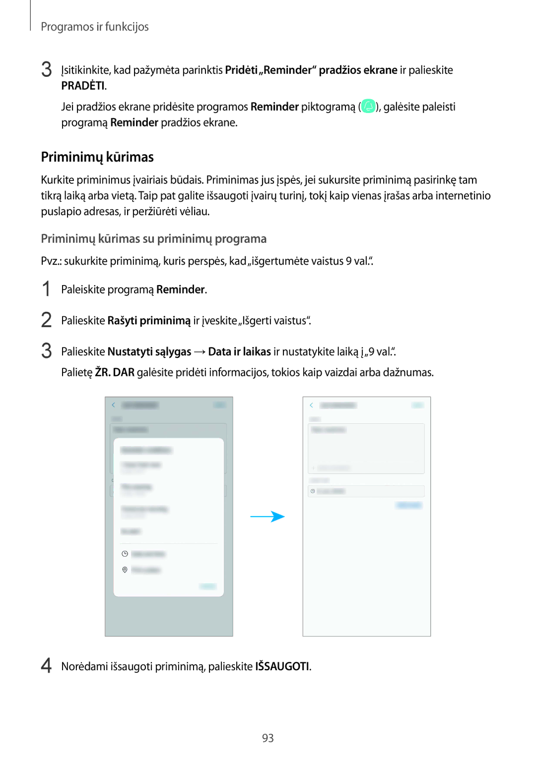 Samsung SM-N950FZDDSEB, SM-N950FZKDSEB manual Priminimų kūrimas su priminimų programa 