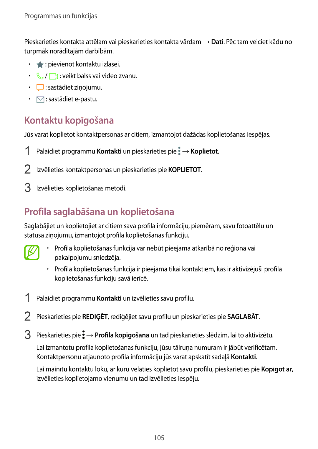 Samsung SM-N950FZDDSEB, SM-N950FZKDSEB manual Kontaktu kopīgošana, Profila saglabāšana un koplietošana 
